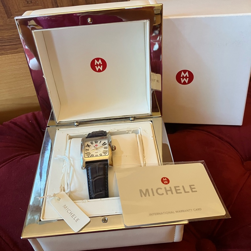 SWISS MICHELE "MW²" Silver and Blue Alligator Strap